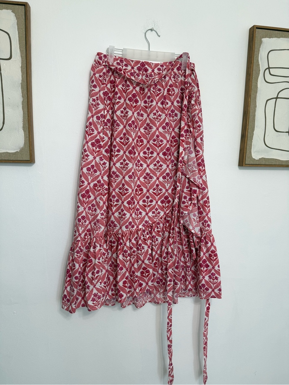 Asymmetrical Floral Tie-Waist Skirt in Pink